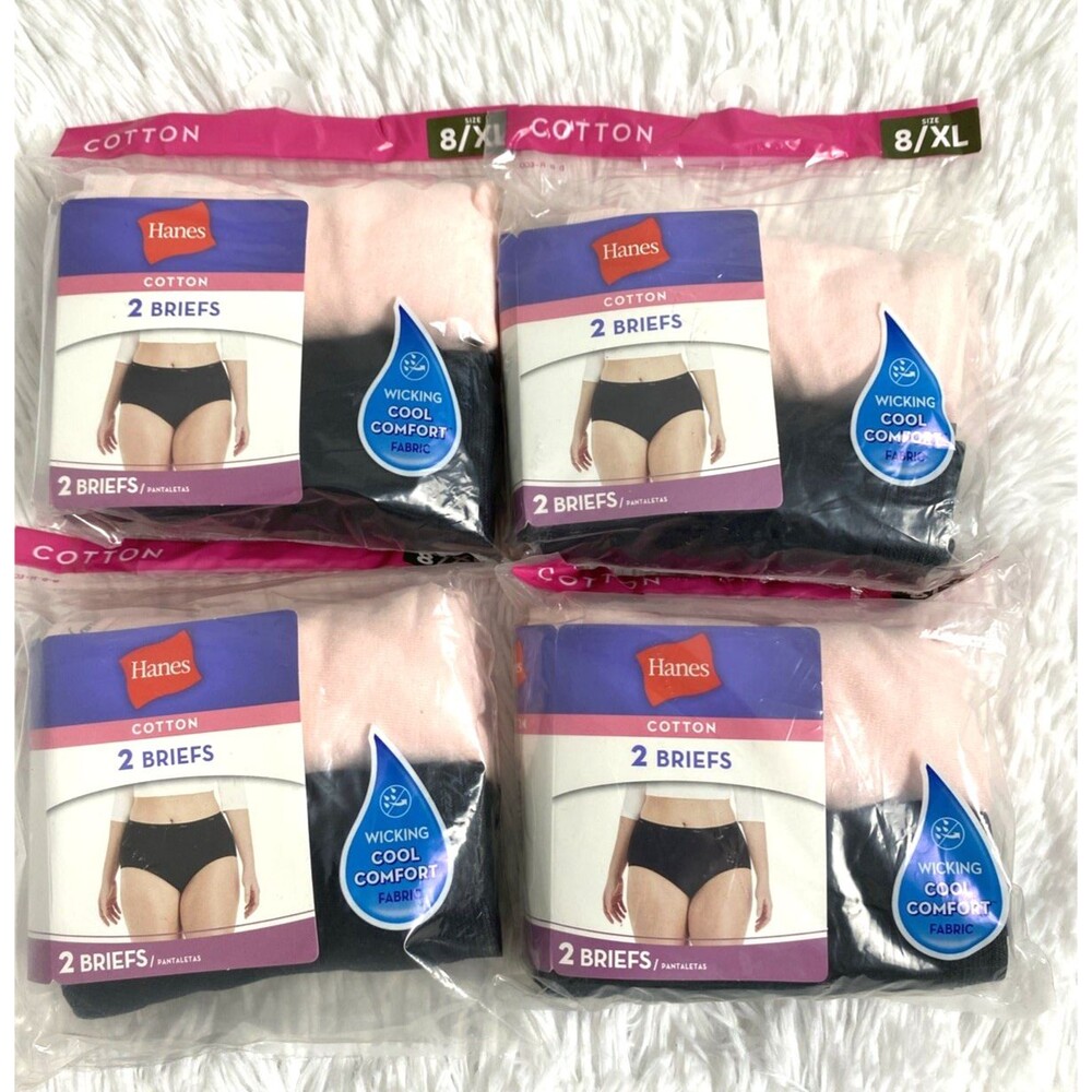 8 Hanes Briefs Panties Size XL 4 Packs Pink Black Cool Comfort 100% Cotton